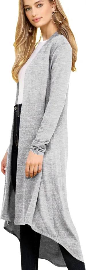 Lock and Love Women's Casual Long Open Front Drape Lightweight Duster High Low Hem Maxi Long Sleeve Cardigan