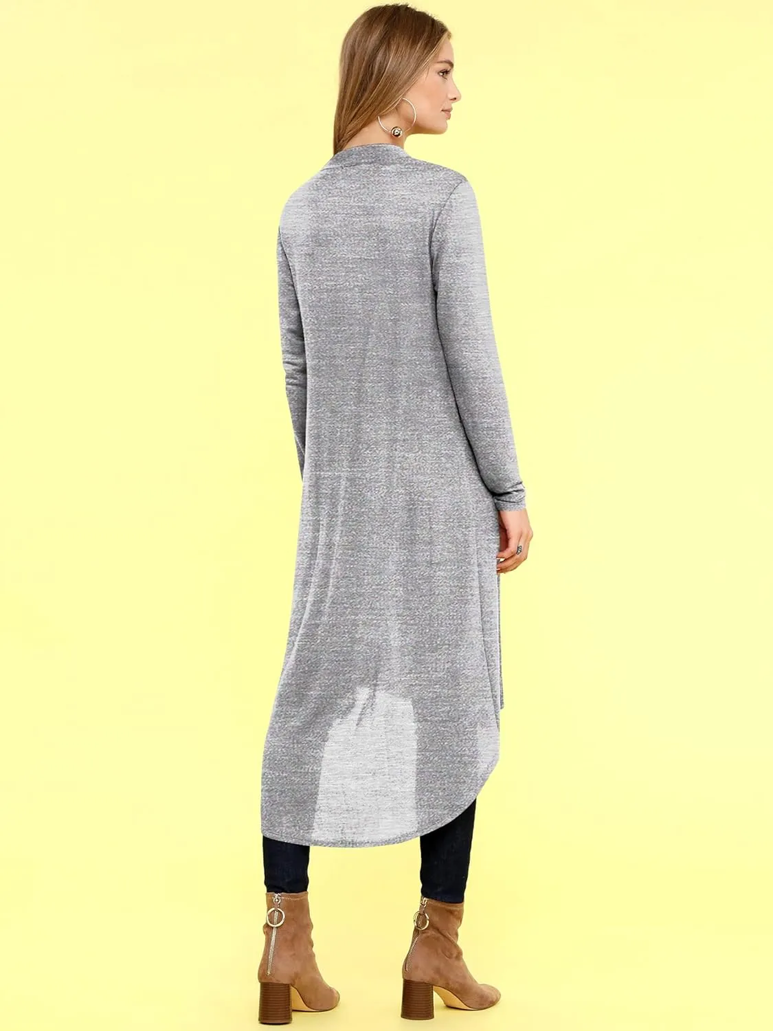 Lock and Love Women's Casual Long Open Front Drape Lightweight Duster High Low Hem Maxi Long Sleeve Cardigan