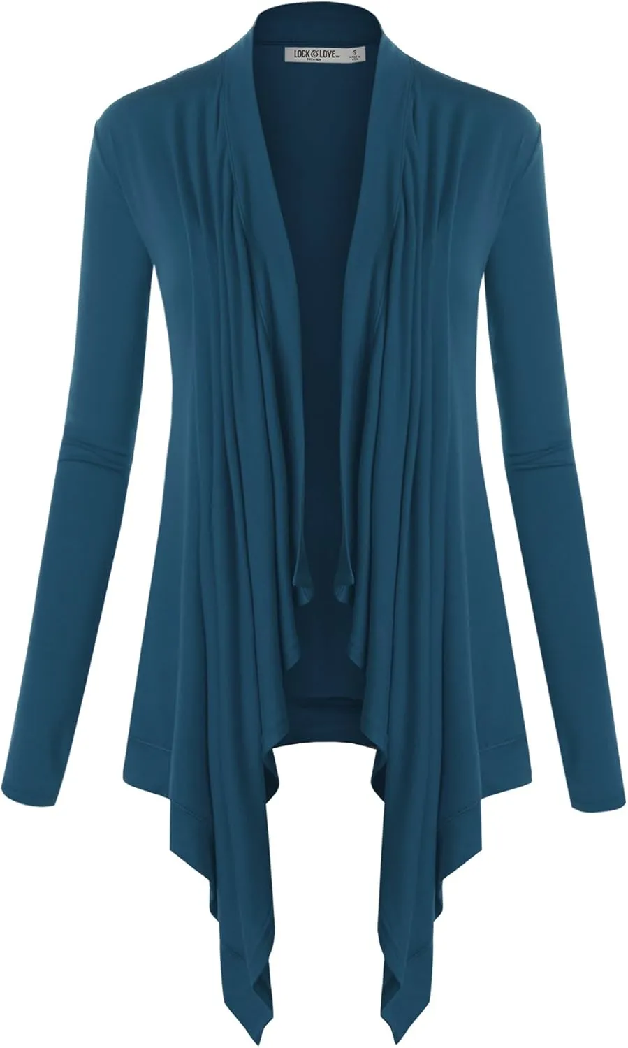 Lock and Love Women's Draped Front Open Asymmetrical Cardigan - Casual Long Sleeve Lightweight Duster