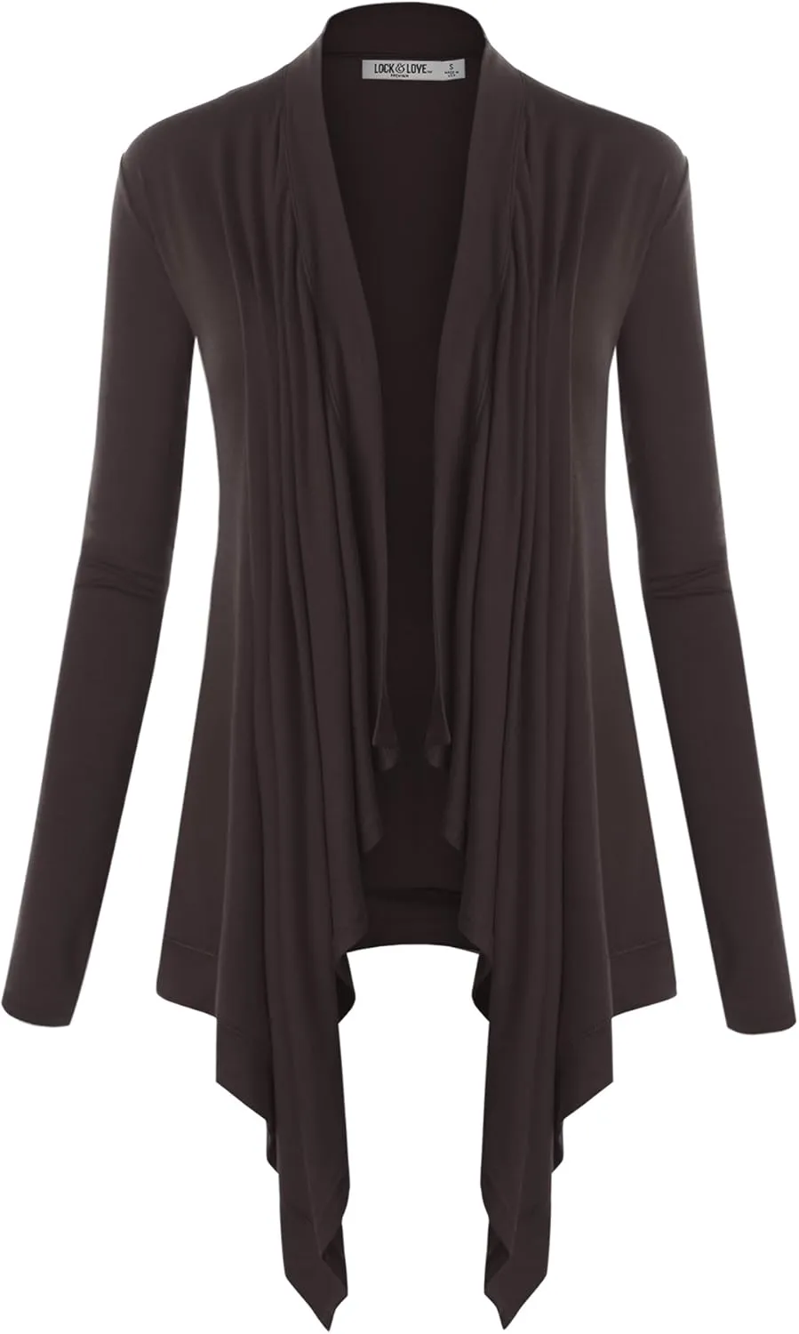 Lock and Love Women's Draped Front Open Asymmetrical Cardigan - Casual Long Sleeve Lightweight Duster