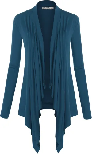 Lock and Love Women's Draped Front Open Asymmetrical Cardigan - Casual Long Sleeve Lightweight Duster