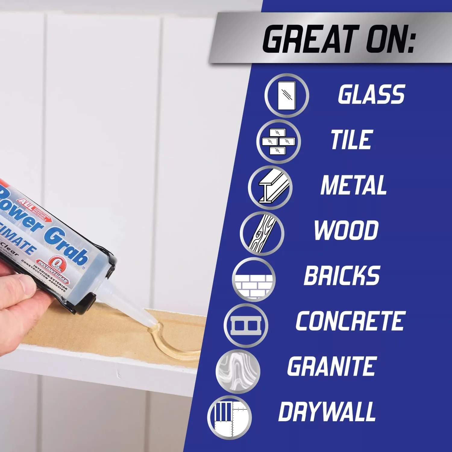 Loctite Power Grab Ultimate Crystal Clear Construction Adhesive - Versatile Construction Glue for Glass, Wood, Metal & More - 9 fl oz Cartridge, 1 Pack