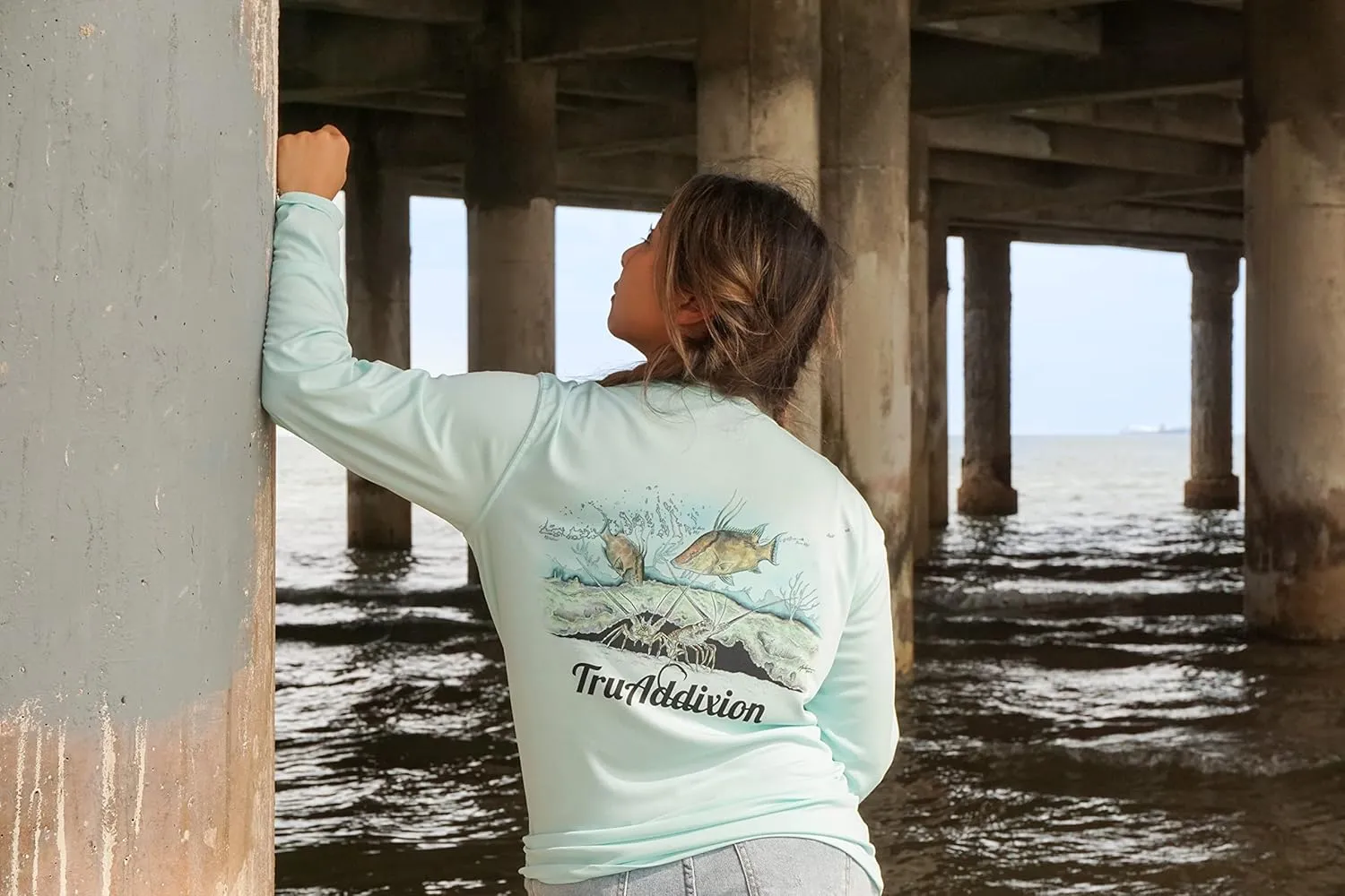 Long Sleeve Dry Fit Moisture Wicking UPF 50 UV Protection T Shirt Lobster & Hogfish Lightweight Fishing, Outdoor