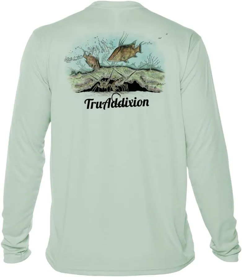 Long Sleeve Dry Fit Moisture Wicking UPF 50 UV Protection T Shirt Lobster & Hogfish Lightweight Fishing, Outdoor