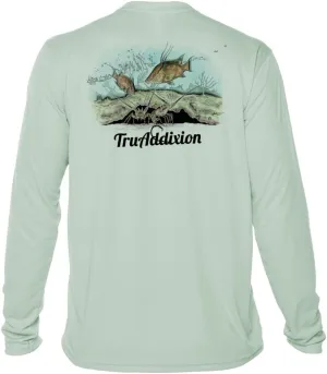 Long Sleeve Dry Fit Moisture Wicking UPF 50 UV Protection T Shirt Lobster & Hogfish Lightweight Fishing, Outdoor