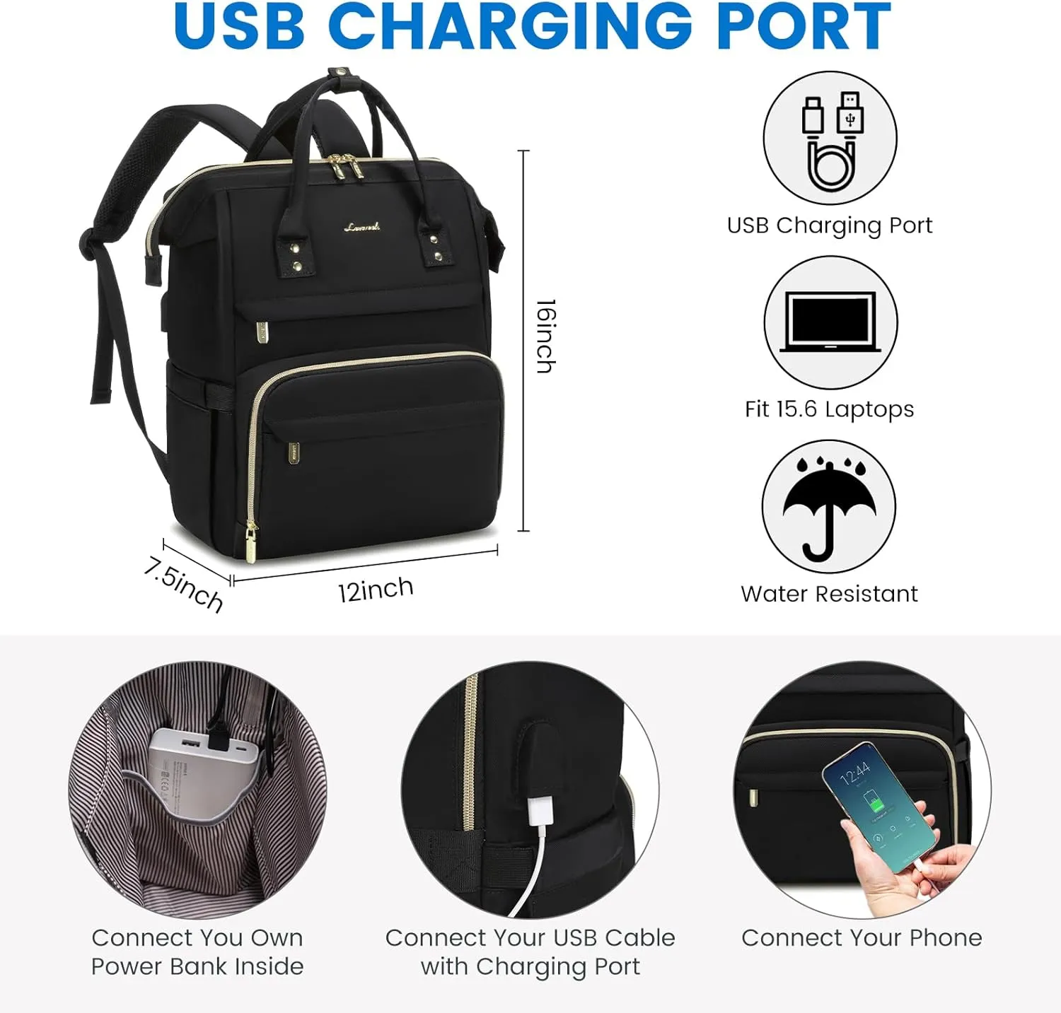 LOVEVOOK Backpack for Women, 15.6 inch Laptop Backpack for Women Teacher Backpack Nurse Bag, Waterproof Work Backpack for Travel, Commuter, College