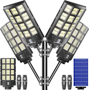 loyoele 8000W 4-Pack Solar Street Light,Solar Street Lights Outdoor Waterproof, 240000LM 7000K Solar Powered Street Light,Dusk to Dawn,with Motion Sensor,LED Wide Angle Lamp