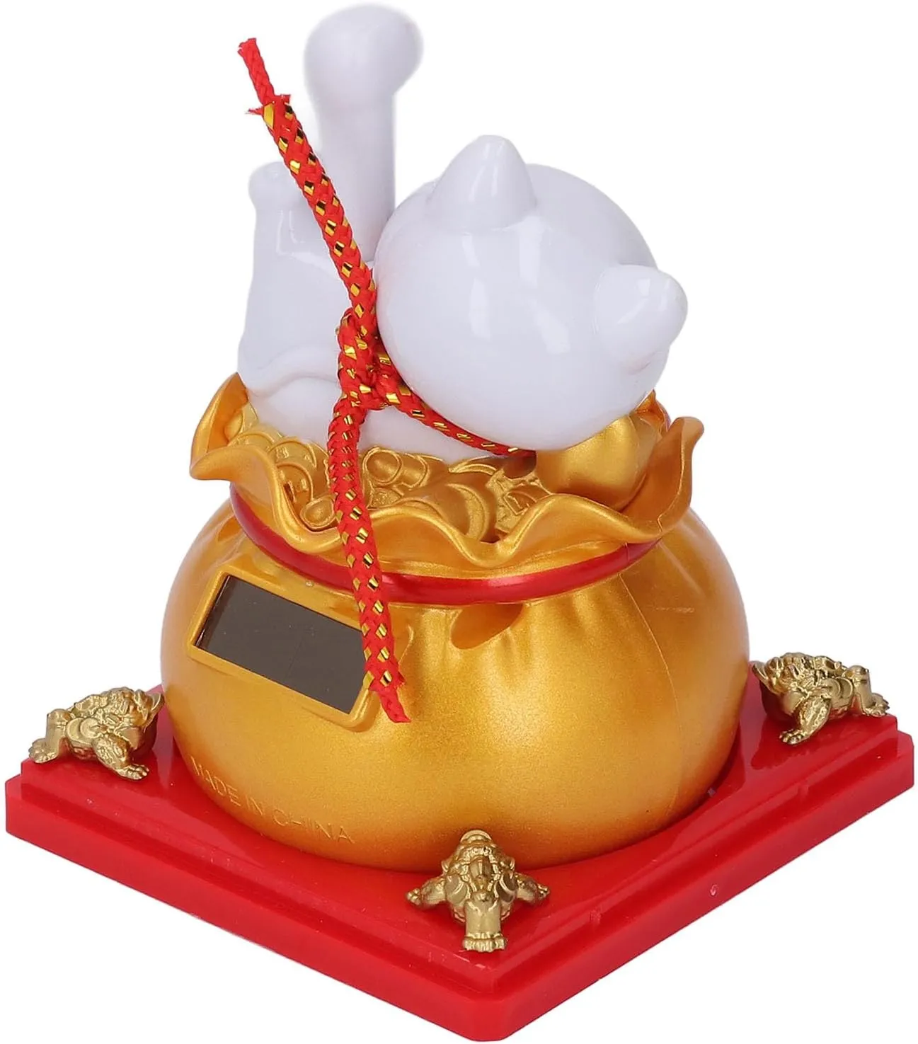 Lucky Cat Statue, Automatic Waving Fortune Bag, Solar Cat Figurine (Gold)