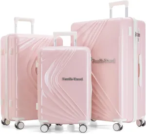 Luggage Set 3 Piece wiht Spinner Wheel TSA lock, PC ABS Durable Hardshell Suitcase Sets, Carry on Suitcase with USB Port and Phone Holder (Sakura Pink, 20in24in28in)