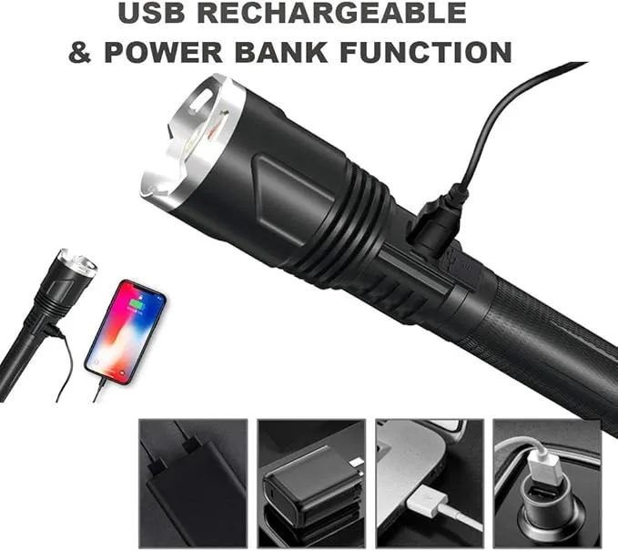 LUXNOVAQ Brightest Flashlight Rechargeable XHP110 LED Powerful Tactical Flashlights, 200000 High Lumen Zoomable USB Flashlight Waterproof Hand Torch Light with 4 Modes for Camping Hiking