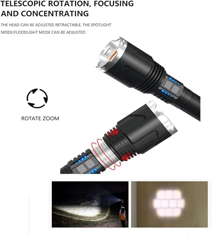 LUXNOVAQ Brightest Flashlight Rechargeable XHP110 LED Powerful Tactical Flashlights, 200000 High Lumen Zoomable USB Flashlight Waterproof Hand Torch Light with 4 Modes for Camping Hiking