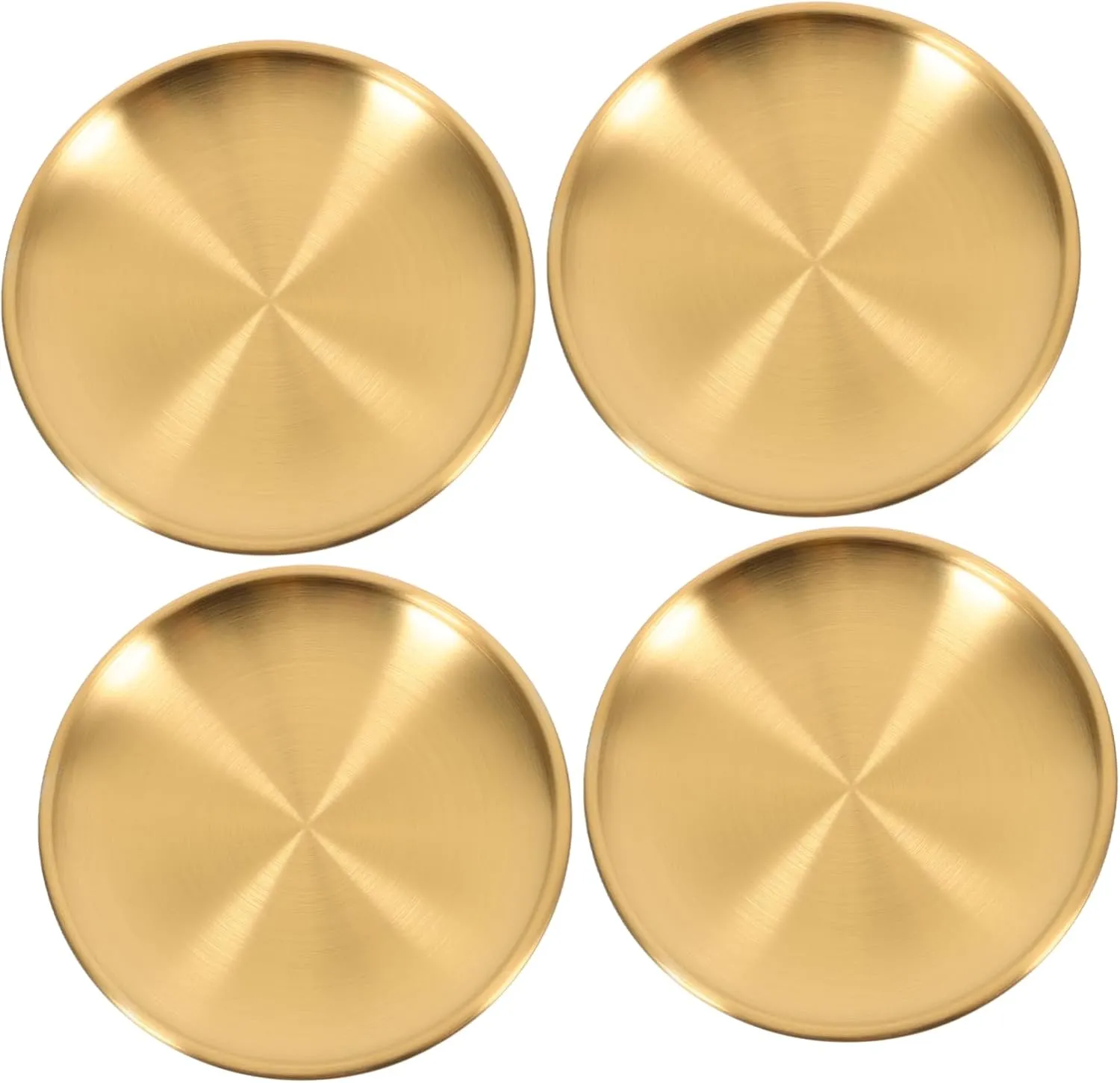 Luxshiny 4Pcs Round Stainless Steel Plates Elegant Gold Finish Dinner Dishes for Home Kitchen Outdoor Camping Snacks Pizza and Bbq Gatherings
