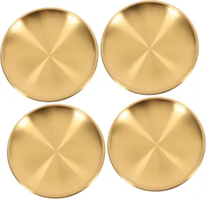 Luxshiny 4Pcs Round Stainless Steel Plates Elegant Gold Finish Dinner Dishes for Home Kitchen Outdoor Camping Snacks Pizza and Bbq Gatherings