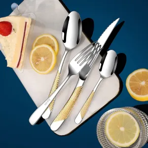 Luxury 24 Pieces Silverware Set, Star Diamond Cutlery Set, Modern 304 Stainless Steel Flatware, Knives Forks Spoons, Cutlery Set, Tableware Set, Serving 6. (Gold & Silver)