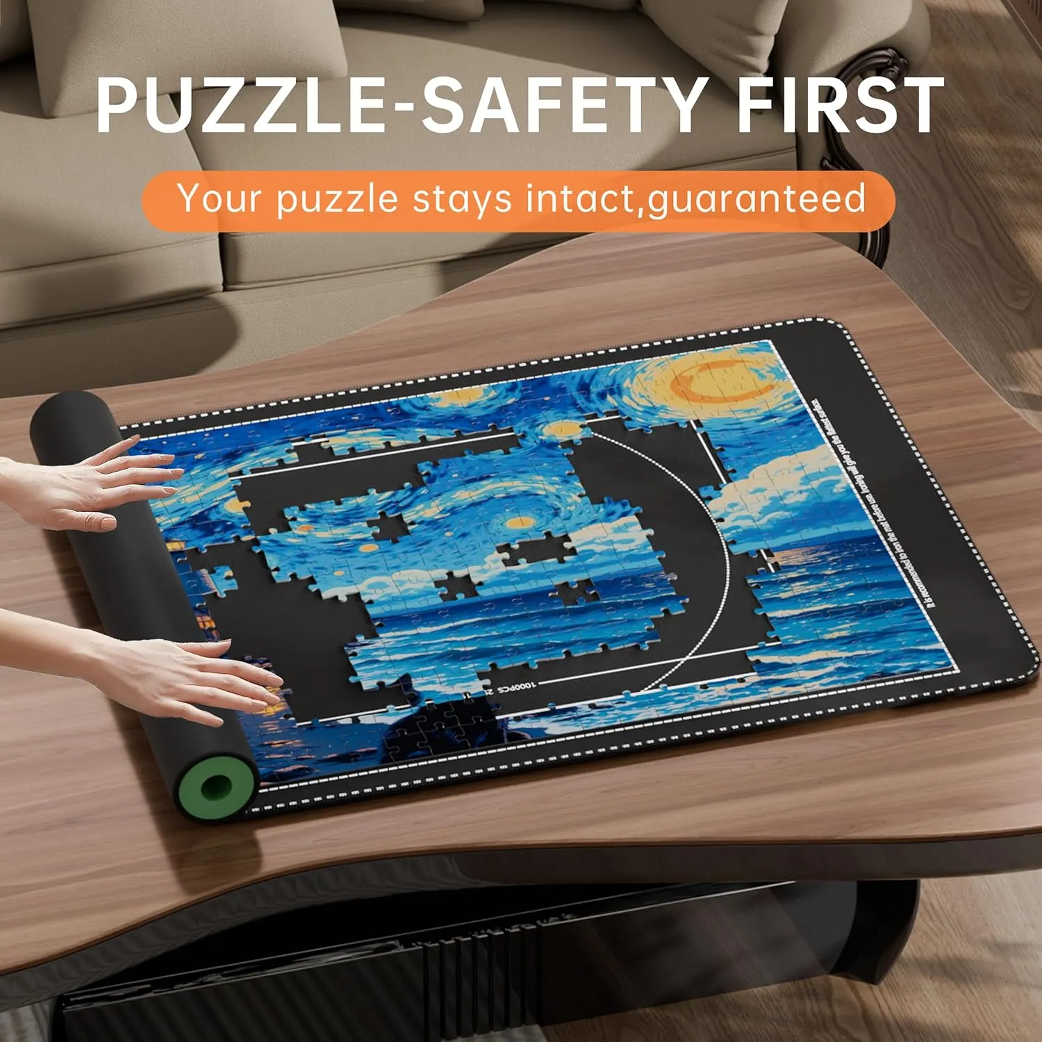 Lwoeo Jigsaw Puzzle Mat Roll Up, Black 48.4” x 30.7” Smooth Top Saver Pad Up to 2000 Pieces，Large Puzzel Matt Rollup with 6 Sorting Trays & 1 Storage Bag for Sorting Table, Board, Frame Puzzles Mats