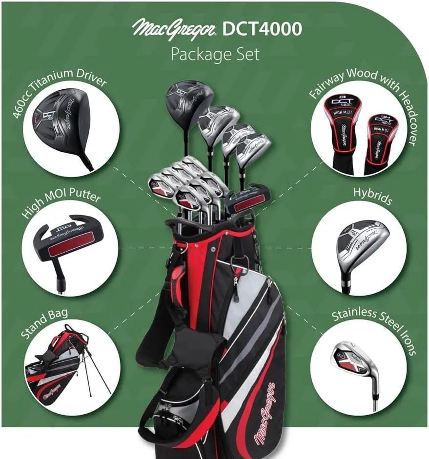 MacGregor Golf DCT4000 Golf Clubs Set with Bag, Mens Left Hand (12 Clubs / 16 Pieces)