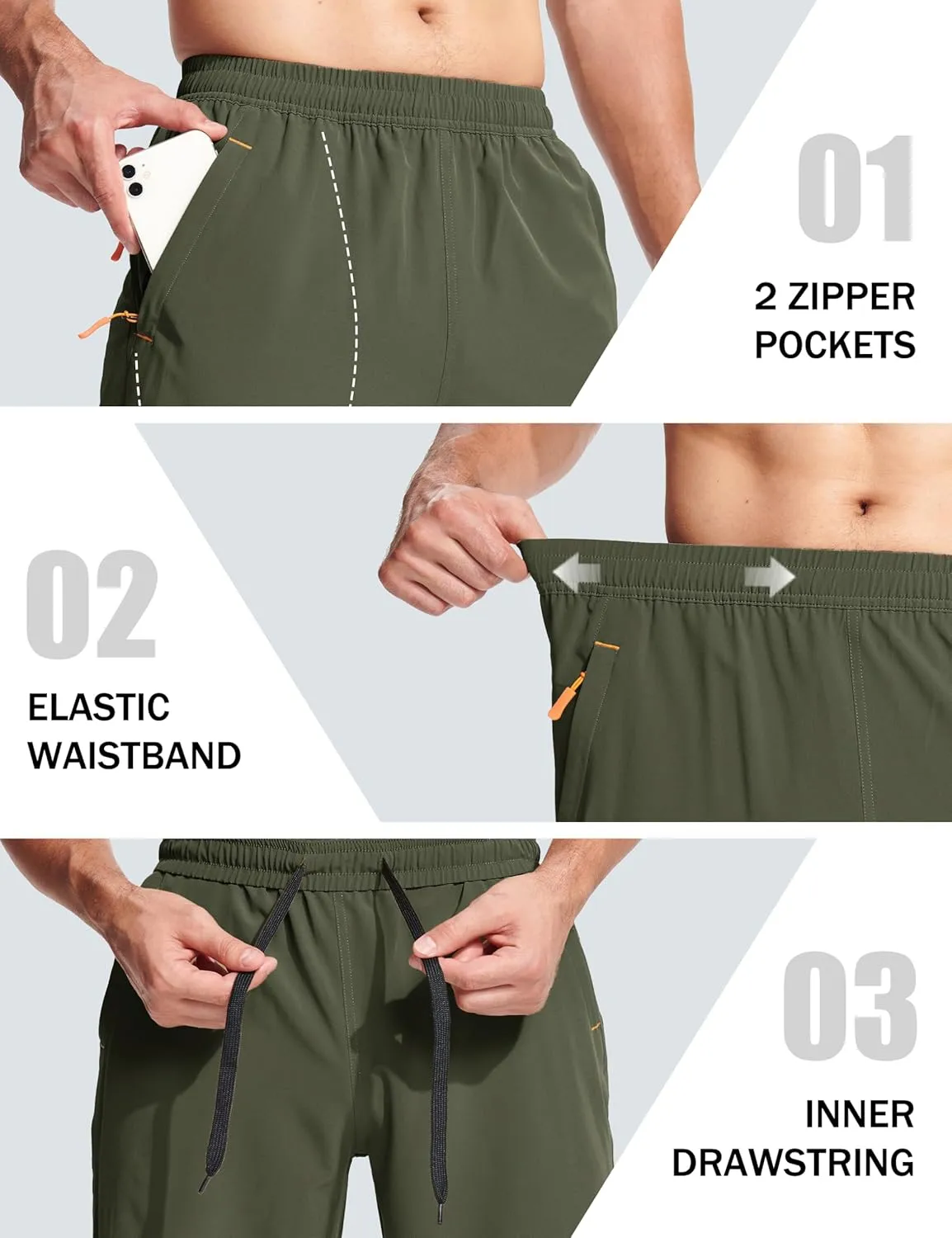 MAGCOMSEN Men's Hiking Shorts 9" Quick Dry Lightweight Running Shorts with Zipper Pockets for Workout Athletic Sport