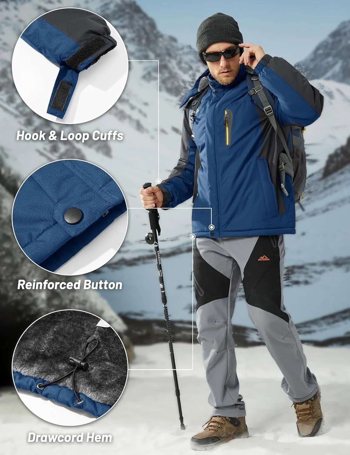 MAGCOMSEN Men's Winter Coats Water Resistant Snow Ski Jacket Fleece Lined Parka 5 Pockets