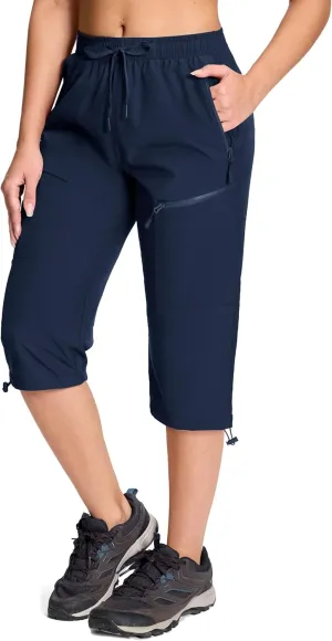MAGCOMSEN Women's Hiking Capri Pants UPF 50  Lightweight Quick Dry Casual Golf Cargo Crop Pants with 5 Pockets Summer