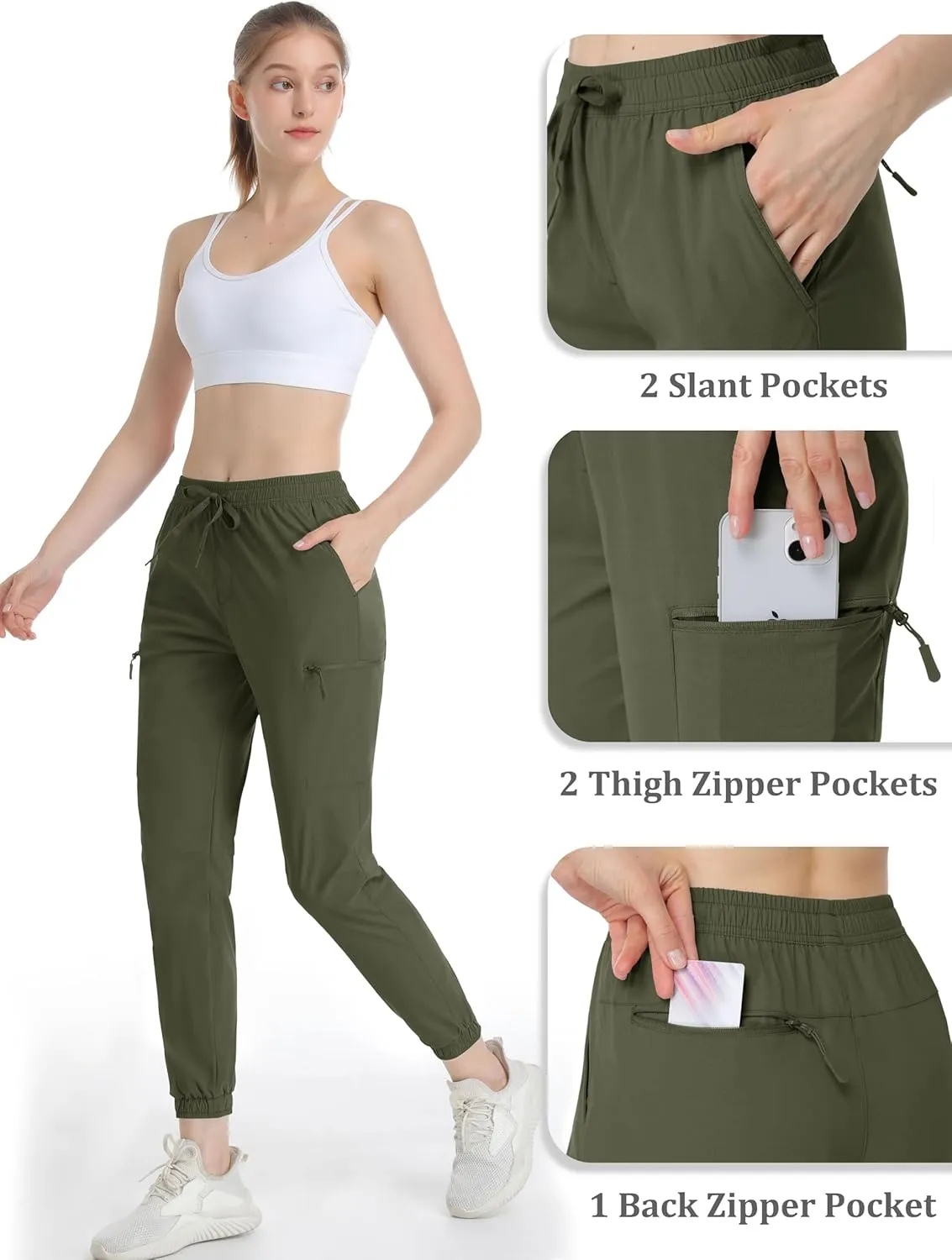 MAGCOMSEN Women's Hiking Cargo Pants Lightweight Quick Dry Water Resistant Jogger Zipper Pockets Outdoor Athletic Casual