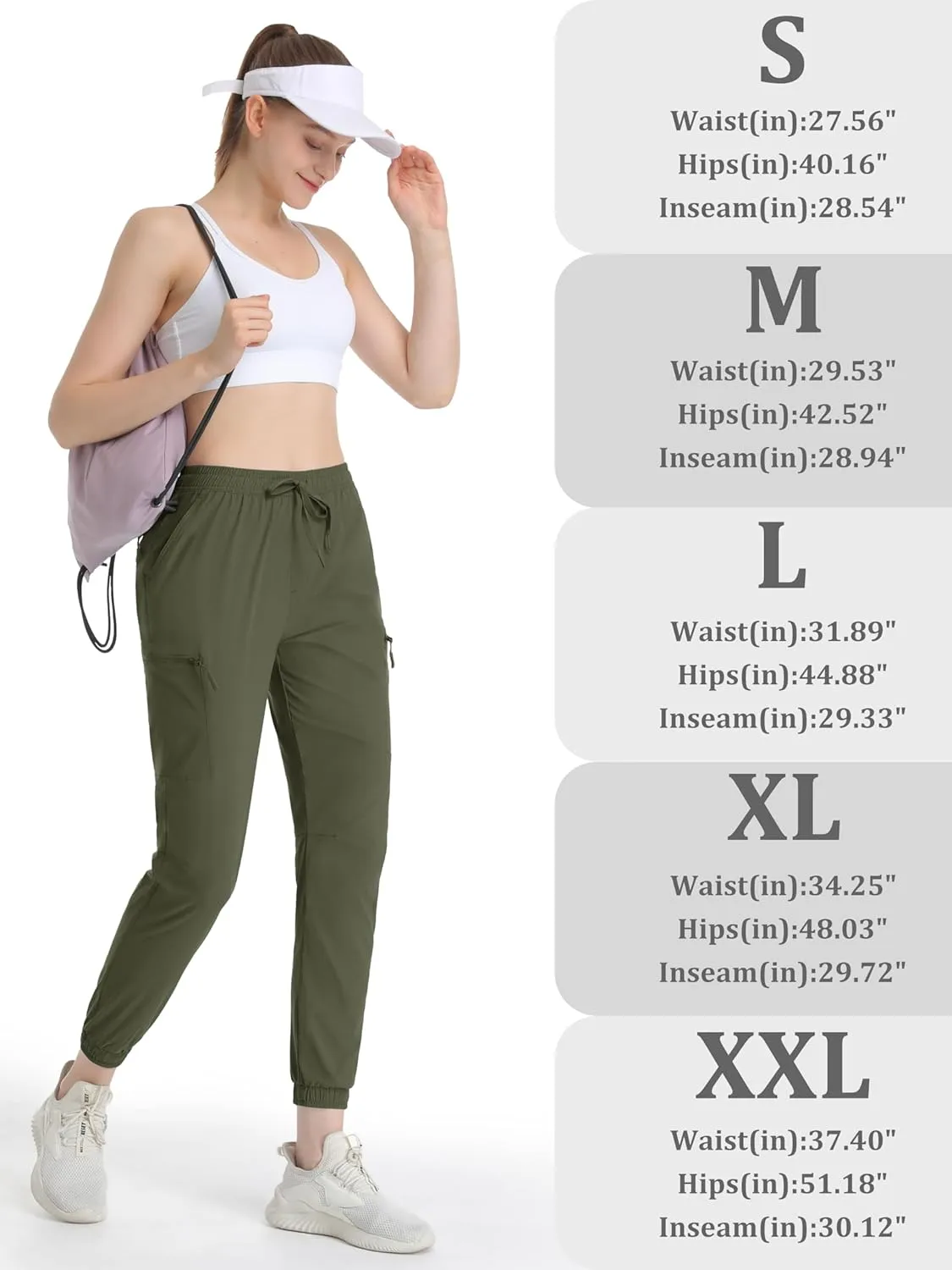 MAGCOMSEN Women's Hiking Cargo Pants Lightweight Quick Dry Water Resistant Jogger Zipper Pockets Outdoor Athletic Casual