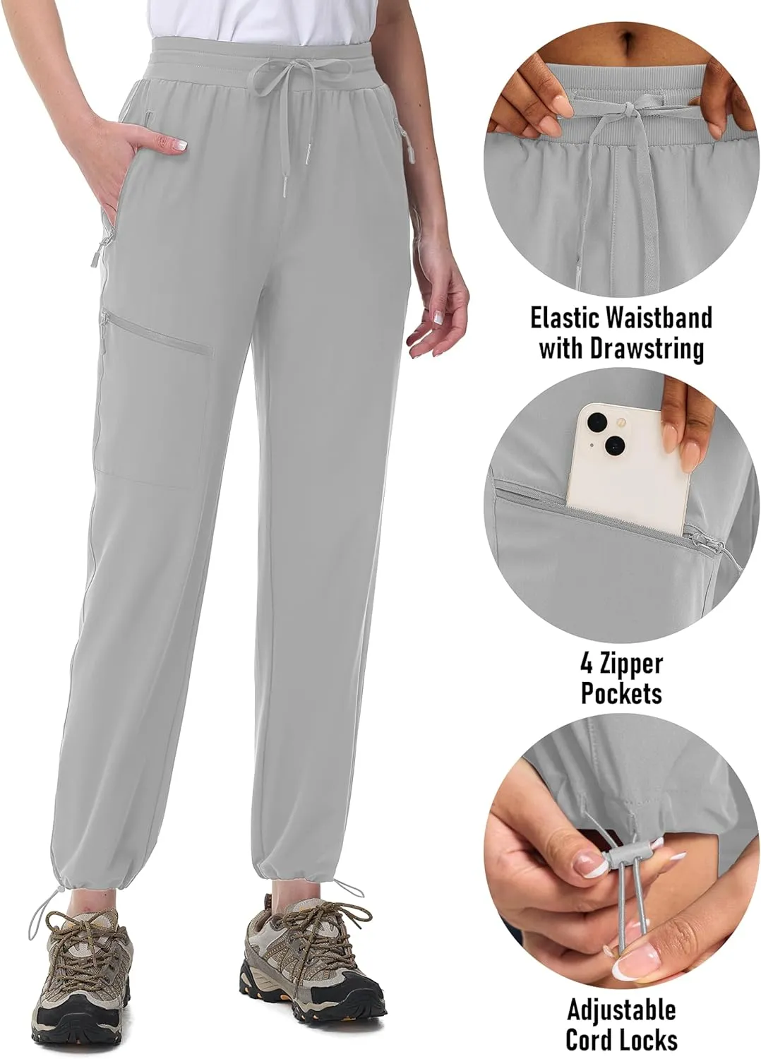 MAGCOMSEN Women's Hiking Pants UPF 50  Water Resistant Quick Dry Lightweight Elastic Waist Cargo Pants with 4 Pockets