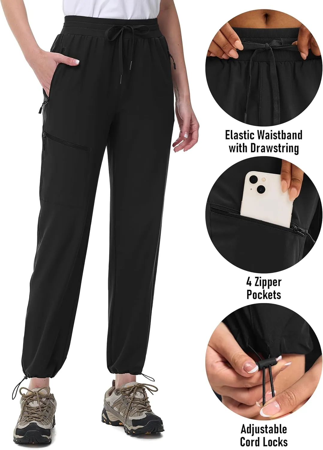 MAGCOMSEN Women's Hiking Pants UPF 50  Water Resistant Quick Dry Lightweight Elastic Waist Cargo Pants with 4 Pockets