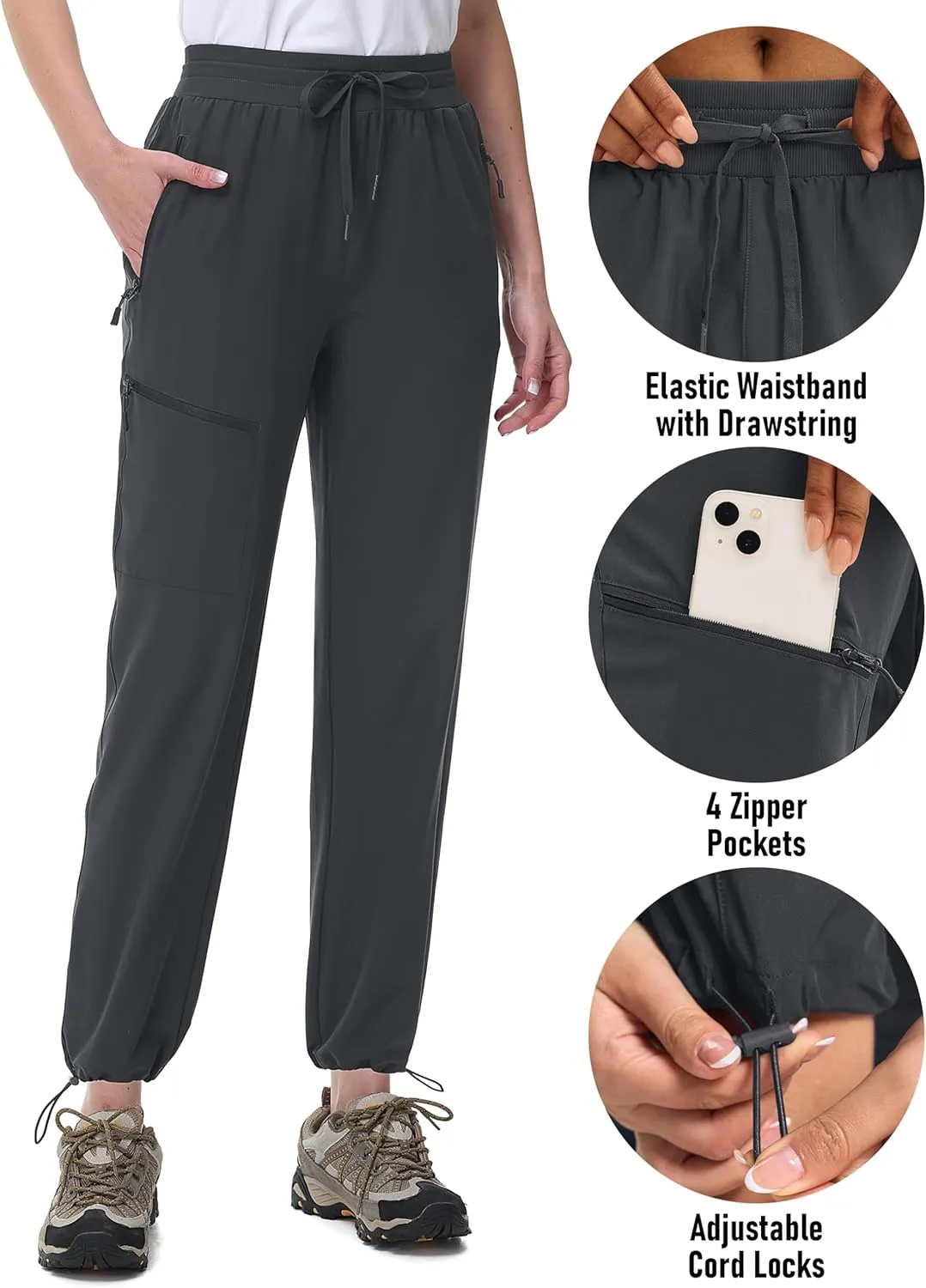 MAGCOMSEN Women's Hiking Pants UPF 50  Water Resistant Quick Dry Lightweight Elastic Waist Cargo Pants with 4 Pockets