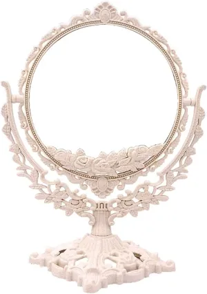 Makeup Mirror Makeup Mirror Retro Table Mirror,Dressing Mirror,Desktop Makeup Mirror,Double-Sided Dormitory Girl Cosmetic Mirror Portable Small Mirror (Size : Small)