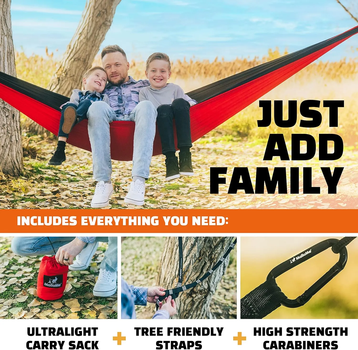 MalloMe Camping Hammock for Adults & Kids - Portable Hammocks for Outside - Hamacas para Adultos Outdoor Single & Double Two 2 Person Hammock - Hamaca/Hamacs/Amacas Heavy Duty Tree Travel Hamock