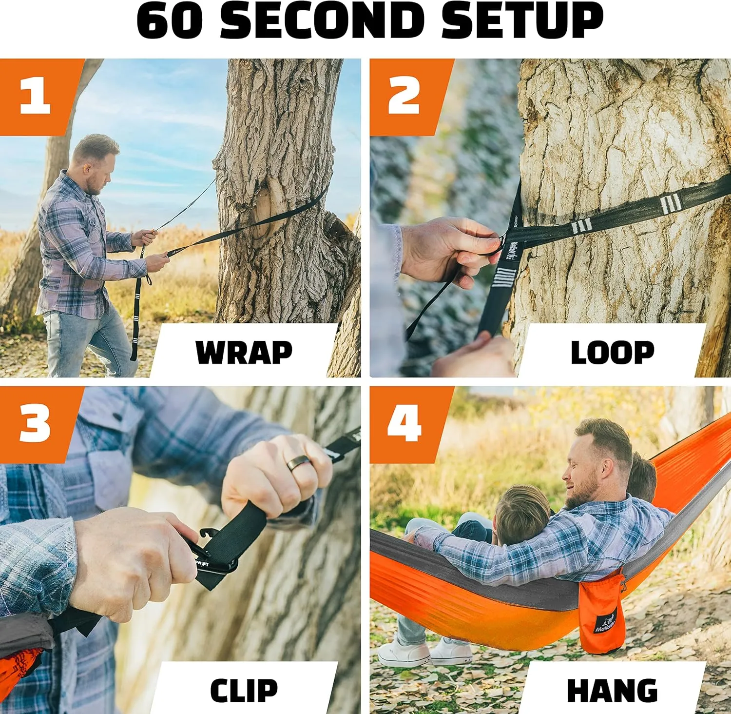 MalloMe Camping Hammock for Adults & Kids - Portable Hammocks for Outside - Hamacas para Adultos Outdoor Single & Double Two 2 Person Hammock - Hamaca/Hamacs/Amacas Heavy Duty Tree Travel Hamock