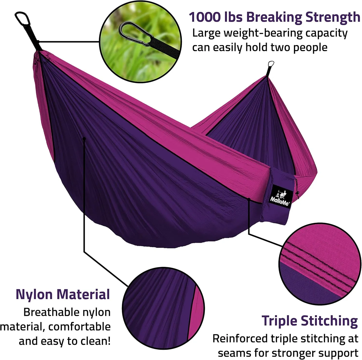 MalloMe Camping Hammock for Adults & Kids - Portable Hammocks for Outside - Hamacas para Adultos Outdoor Single & Double Two 2 Person Hammock - Hamaca/Hamacs/Amacas Heavy Duty Tree Travel Hamock