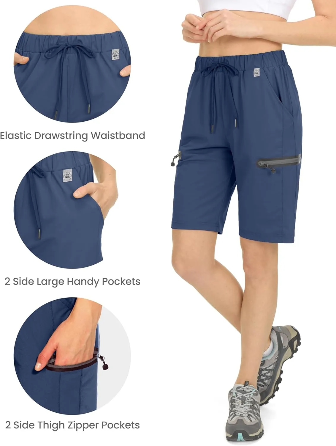 Mapamyumco Women's Hiking Cargo Shorts Ultra Stretch Quick Dry Lightweight for Camping Travel Golf with Zipper Pockets