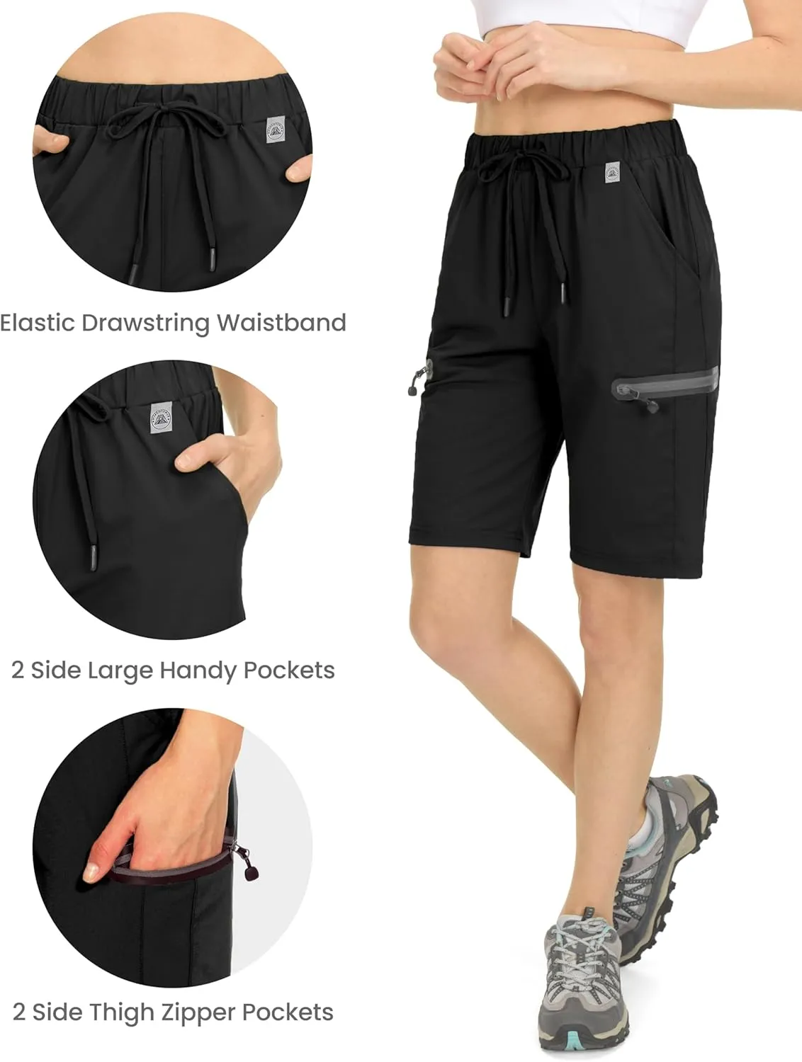 Mapamyumco Women's Hiking Cargo Shorts Ultra Stretch Quick Dry Lightweight for Camping Travel Golf with Zipper Pockets
