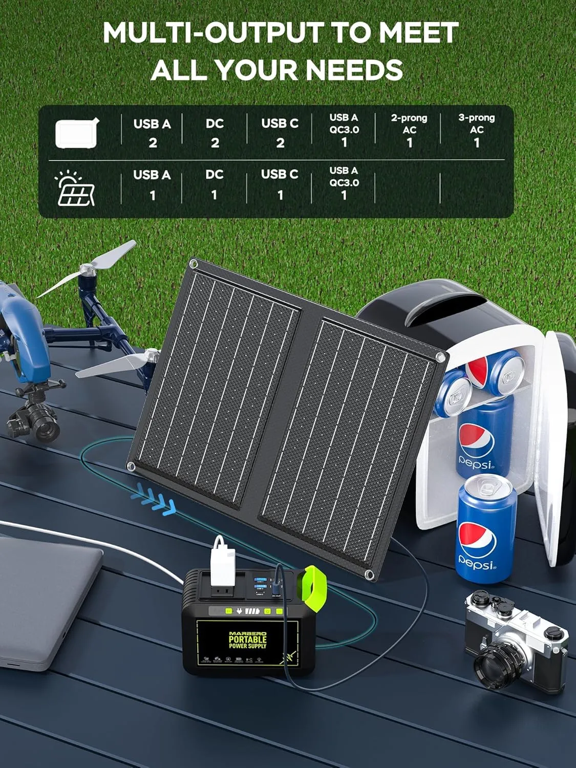 MARBERO 88.8Wh Solar Generator with 21W Solar Panel Included Portable Power Station 80W 110V 120W Max for Camping Outdoor Hiking Fishing Emergency
