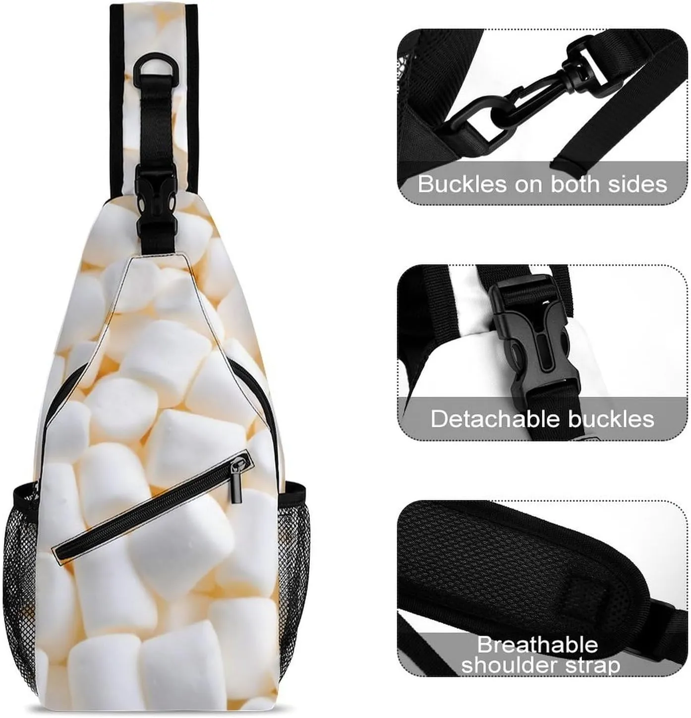 Marshmallow Durable And Adjustable Chest Bag There Are Pockets on The Outside for Unisex
