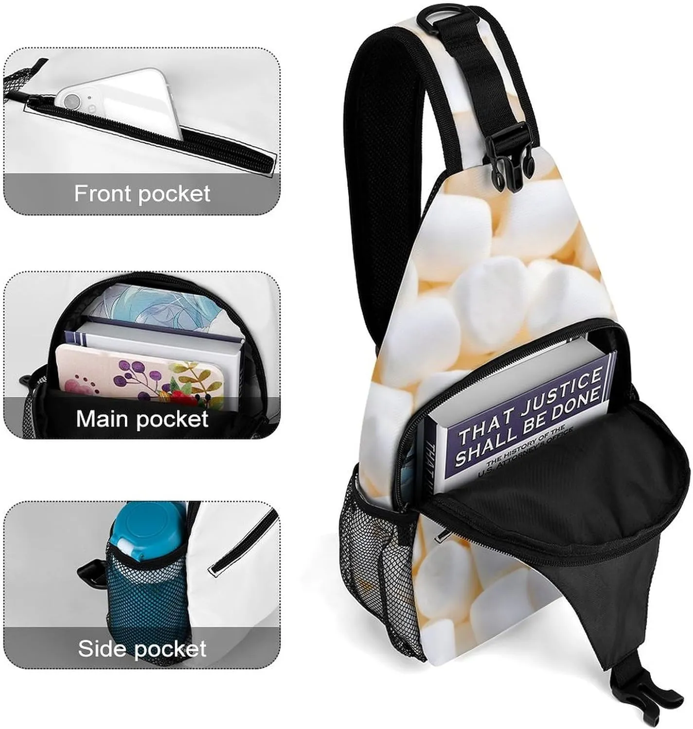 Marshmallow Durable And Adjustable Chest Bag There Are Pockets on The Outside for Unisex