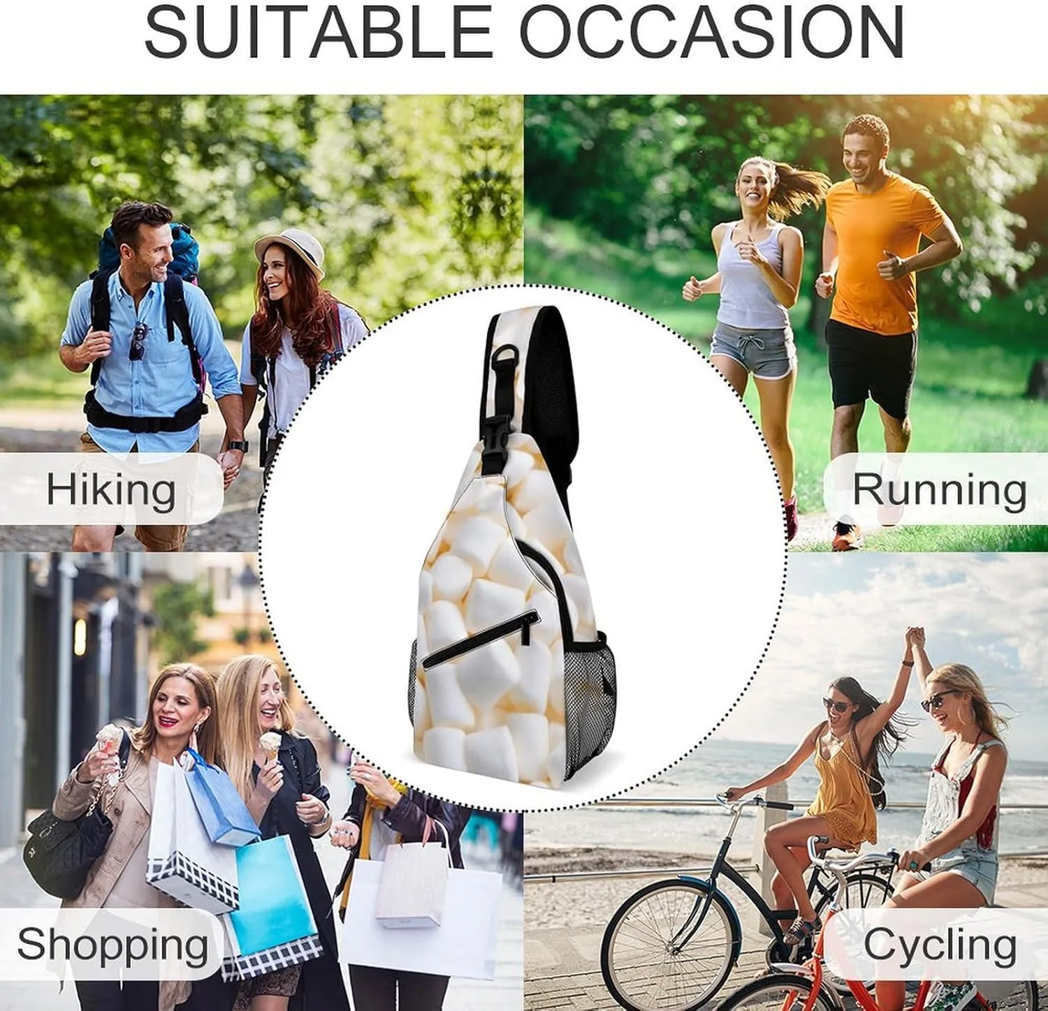 Marshmallow Durable And Adjustable Chest Bag There Are Pockets on The Outside for Unisex