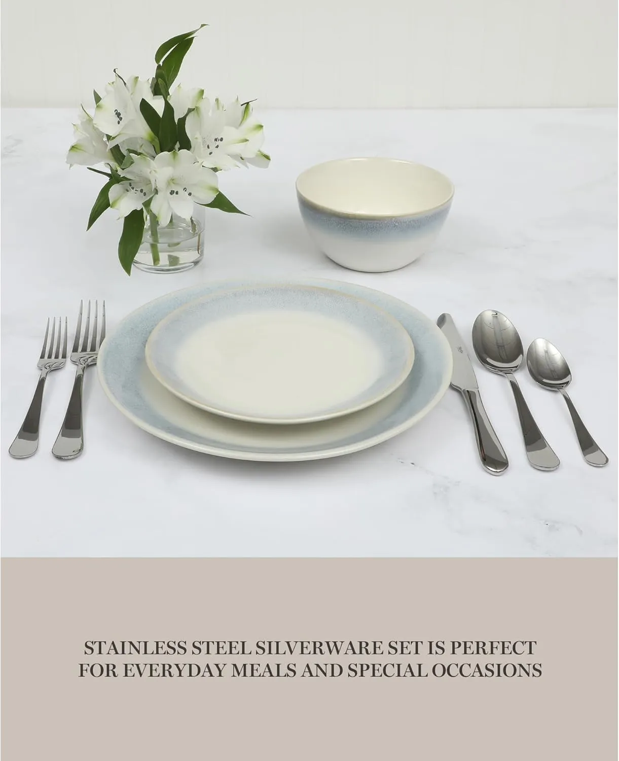 Martha Stewart Alness 20 Piece Mirror Polish Flatware Silverware Set - Stainless Steel Utensils - Forks, Spoons, Knives