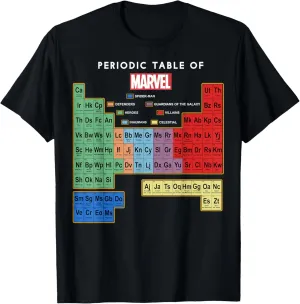 Marvel Ultimate Periodic Table Of Elements Graphic Short Sleeve T-Shirt, Black, Small
