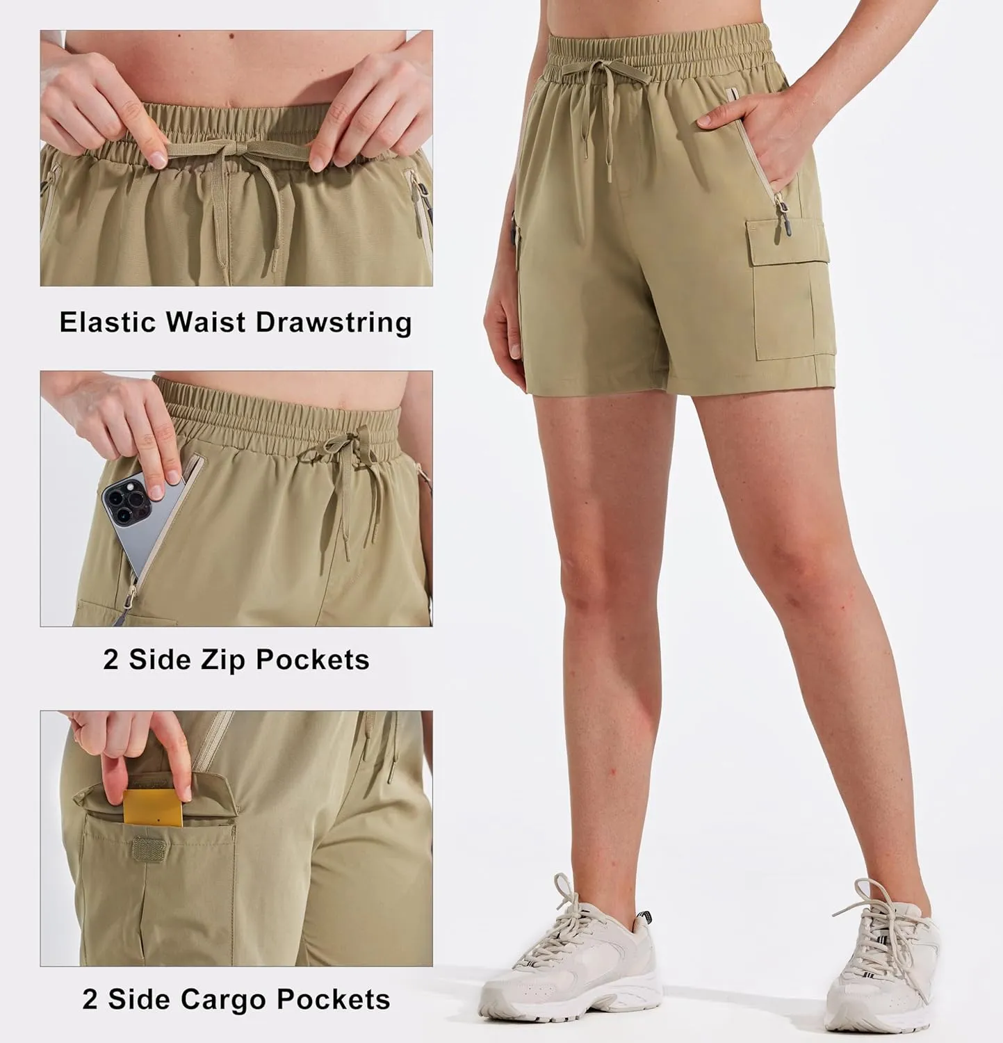 MASKERT Women's Hiking Cargo Shorts 5" 7" 9" Quick Dry Athletic Golf Shorts Lightweight Running Summer Casual Shorts