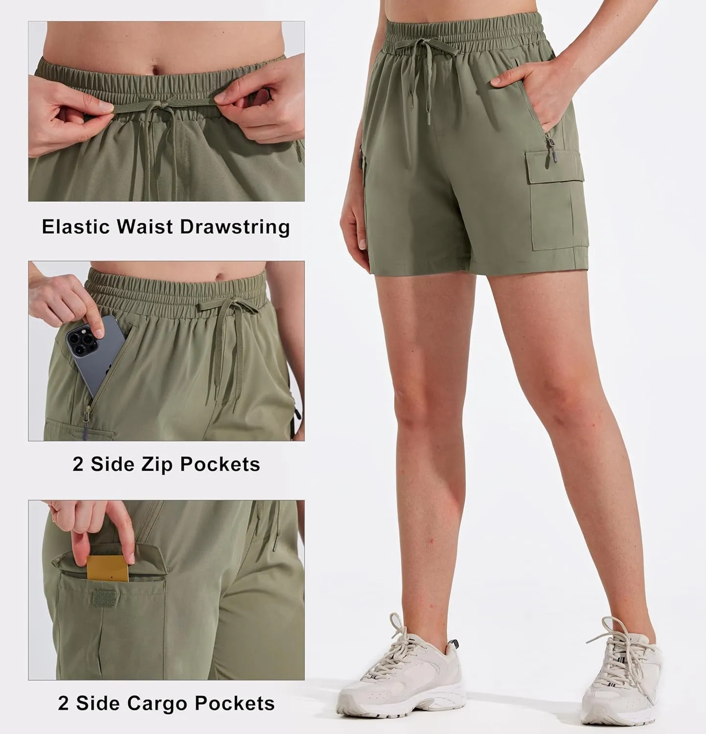 MASKERT Women's Hiking Cargo Shorts 5" 7" 9" Quick Dry Athletic Golf Shorts Lightweight Running Summer Casual Shorts