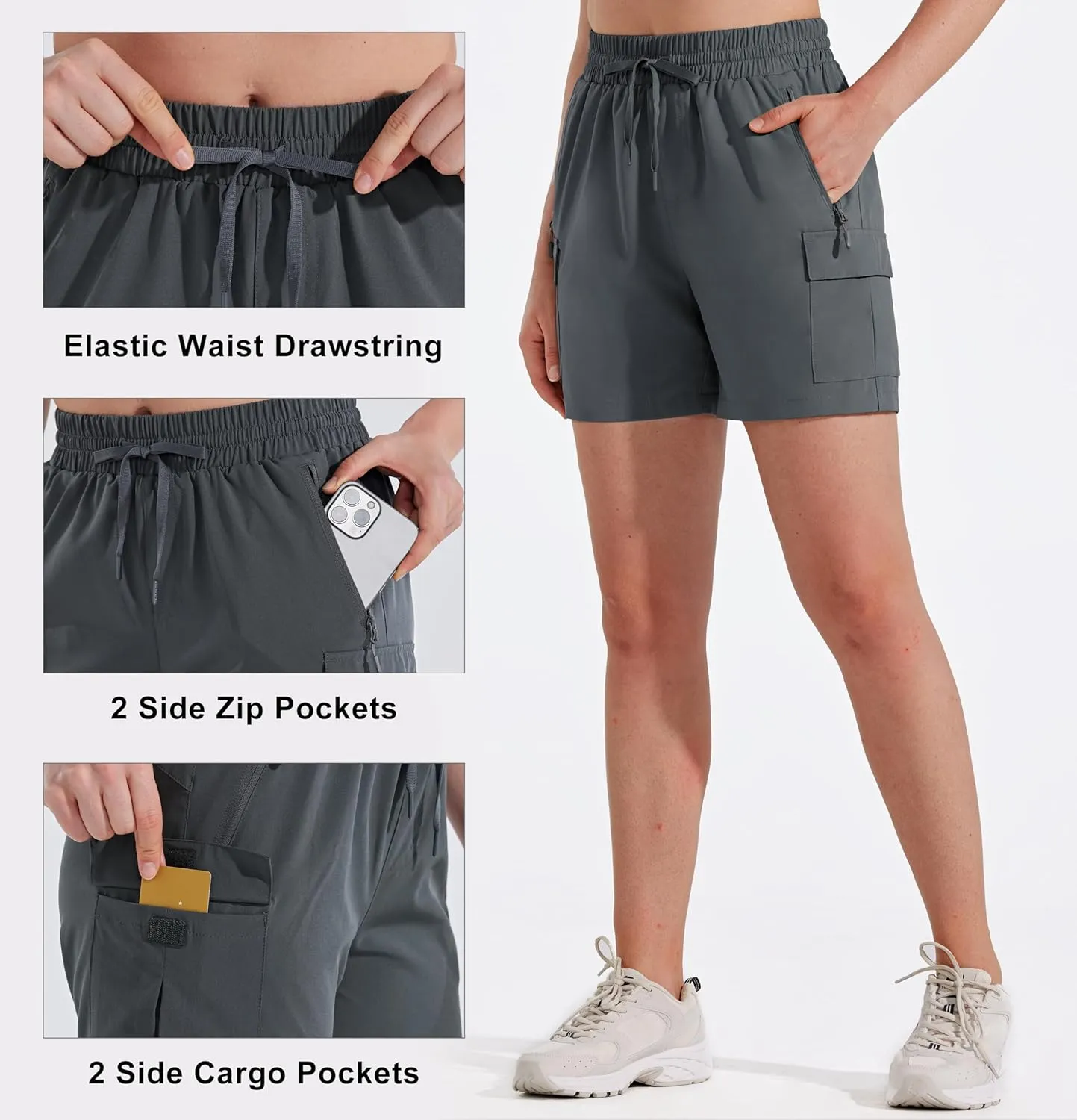 MASKERT Women's Hiking Cargo Shorts 5" 7" 9" Quick Dry Athletic Golf Shorts Lightweight Running Summer Casual Shorts