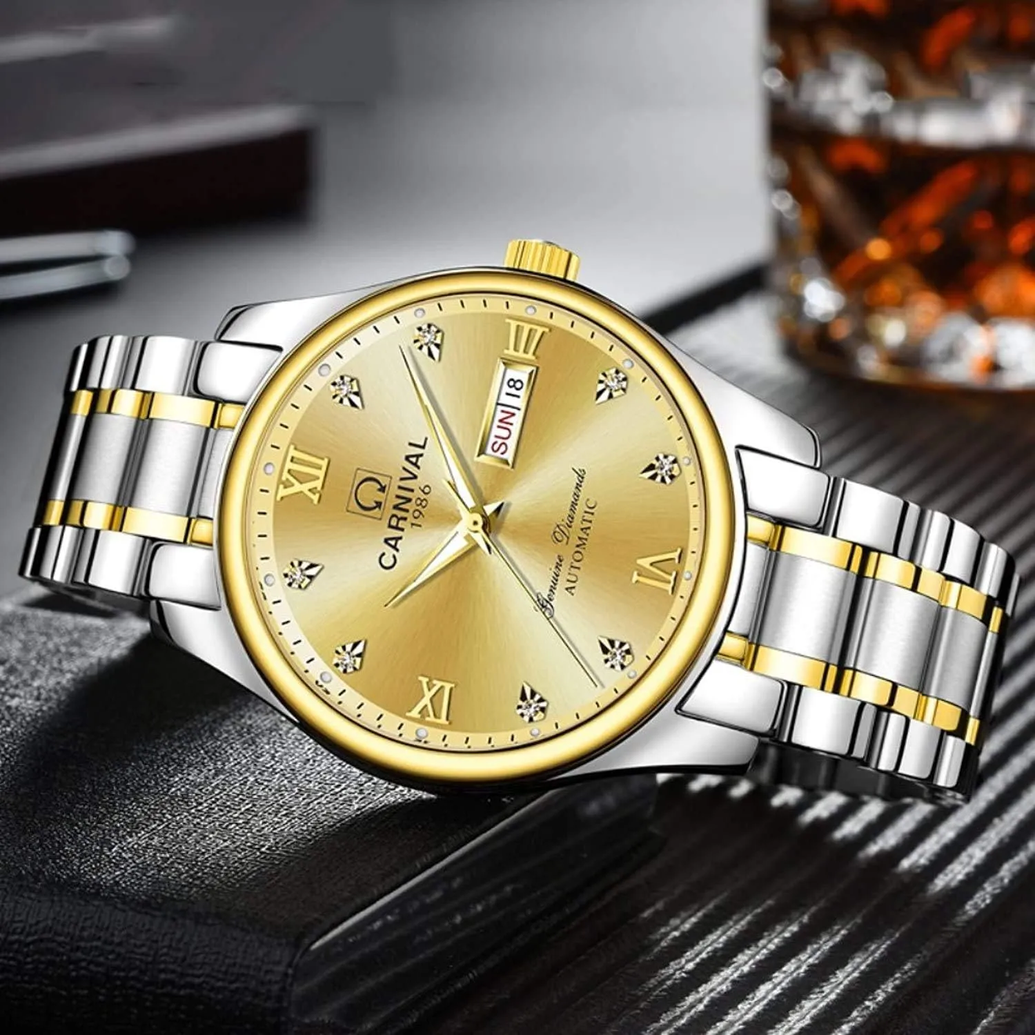 MASTOPMen's Automatic Mechanical Watch Stainless Steel Calendar Waterproof Business Luminous Sapphire Watch