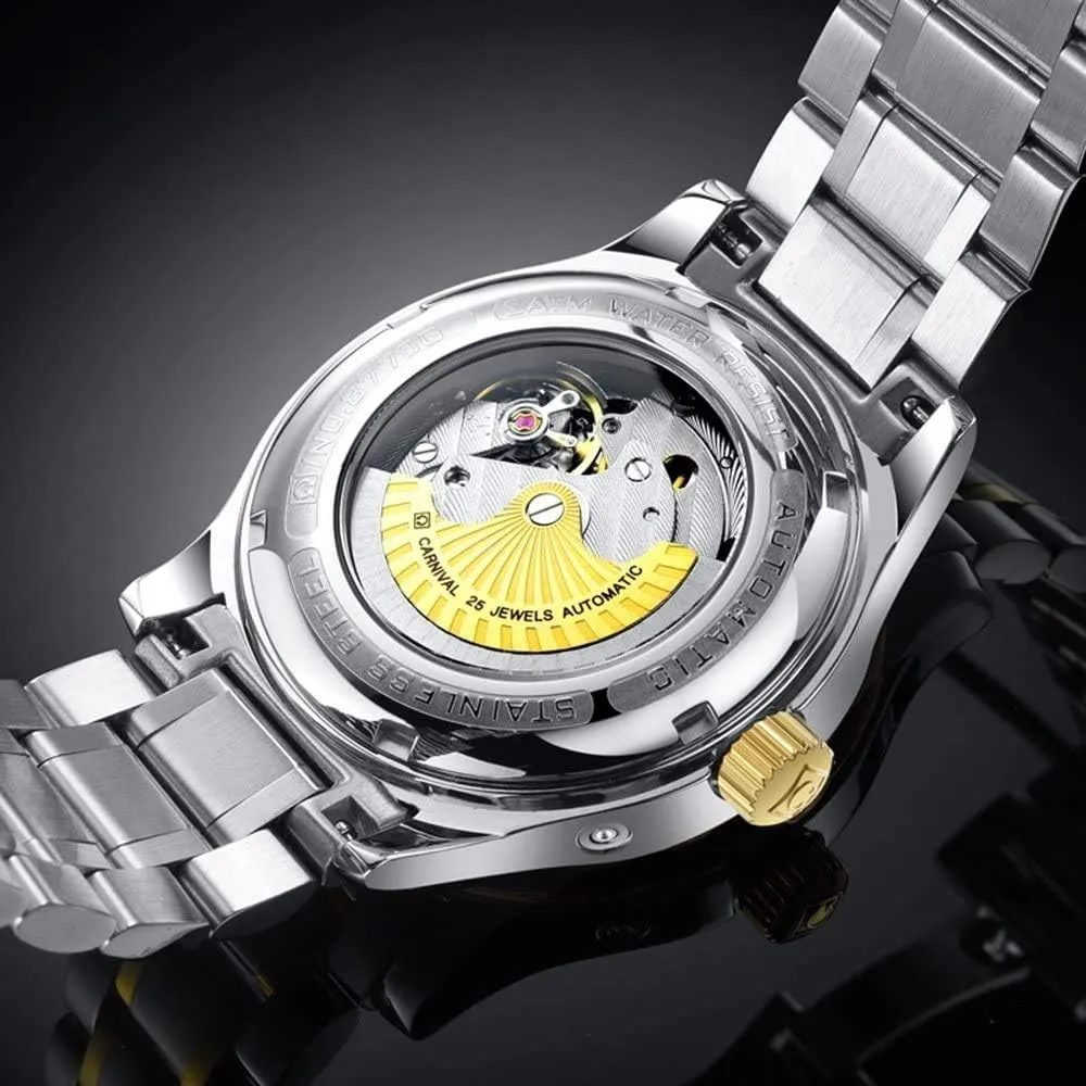MASTOPMen's Multifunction Automatic Self-Wind Mechanical Watch Stainless Steel Waterproof Power Reserve Business Analog Watch