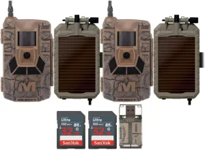 Matrix 36MP Imaging Cellular Trail Camera with On Demand Photo (Mud, 2-Pack) Bundle with Solar Power Panel (2-Pack), 32GB UHS-I Memory Card (2-Pack), and USB 2.0 Card Reader (7 Items)