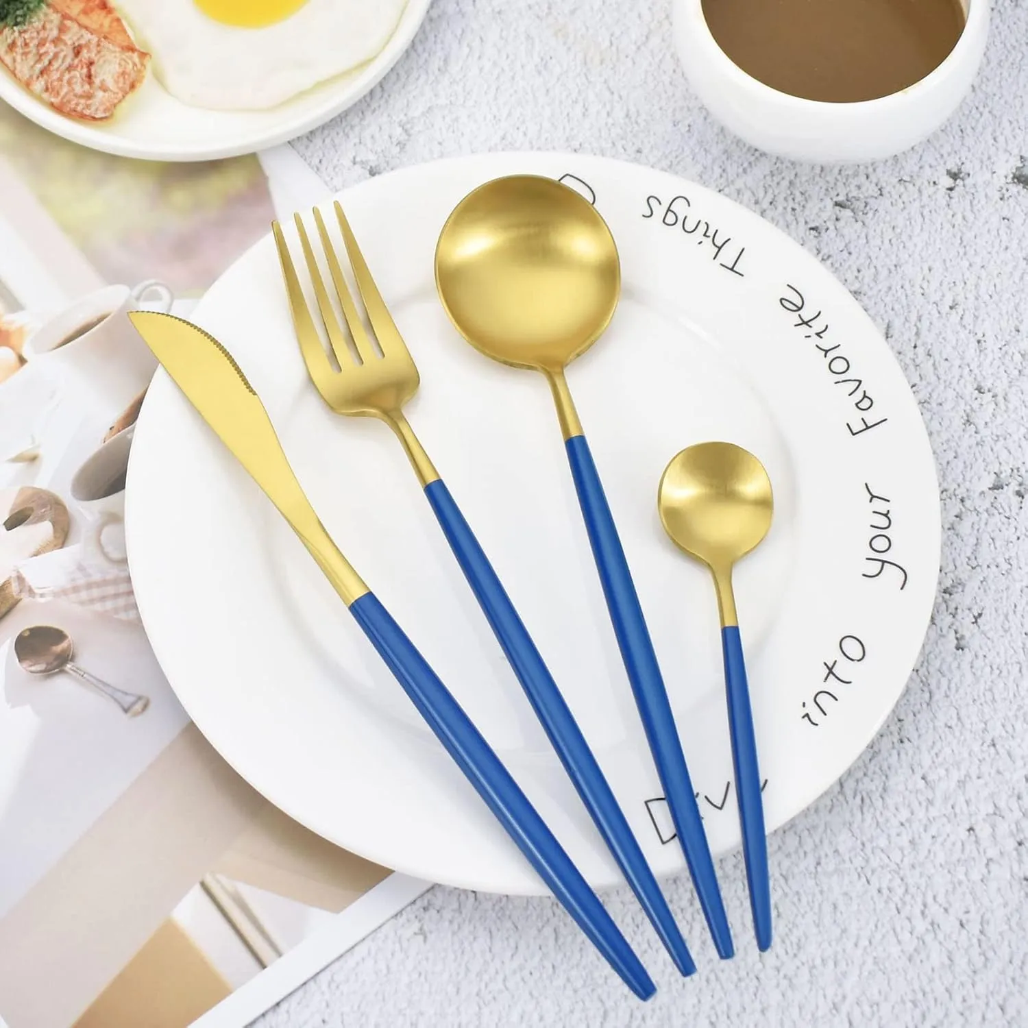 Matte Blue Flatware set, 90 Piece Blue Handle 18/10 Stainless Steel Tableware Sets for 18 Including Forks Spoons Knives, Camping Silverware Travel Utensils Set Cutlery (90pcs)