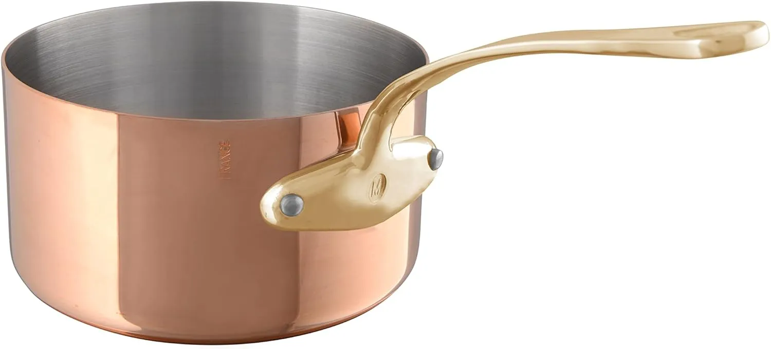 Mauviel M'Heritage 200 B 2mm Polished Copper & Stainless Steel Sauce Pan With Brass Handles, 1.2-qt, Made in France