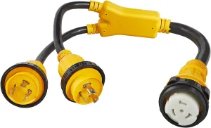 MECMO 2X L5-30P to SS2-50R Marine Shore Power Adapter, (2) L5-30P Plug 30A Plug to SS2-50R Female 50A Connector 125/250V, Two 30Amp 125V Male Locking to 50Amp 125V Female Locking Adapter, STW, 3 Feet