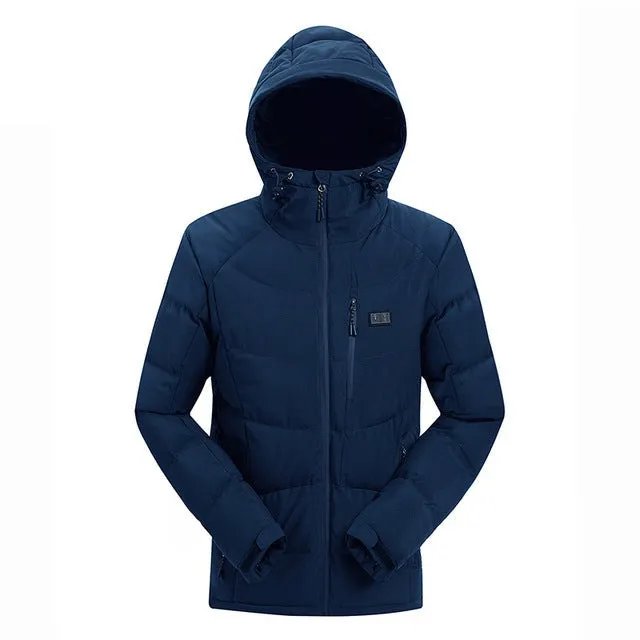 Men Winter Outdoor USB Infrared Heating Hooded Jacket